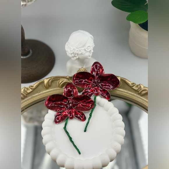 Zara Jewelry - Zara Oversized Red Flower Statement Earrings – Artistic Floral Drop Jewelry